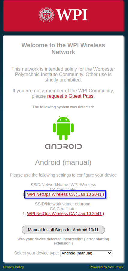 The WPI Hub Article Manually Connect An Android Device To Wpi Wireless